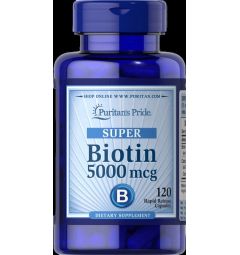 Viên uống hỗ trợ ngăn rụng tóc, làm đẹp da Puritan's Pride Biotin 5000 mcg - 120 viên