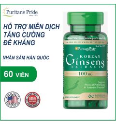 Nhân sâm Hàn Quốc Puritan's Pride Korean Ginseng Extract 100mg 60 viên