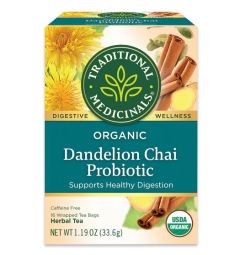 Traditional Medicinals, Organic Dandelion chai Probiotic Supports healthy digestion , 16 Wrapped Tea Bags