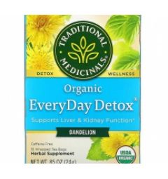 Traditional Medicinals, Organic EveryDay Detox, Dandelion, Caffeine Free, 16 Wrapped Tea Bags, .85 (