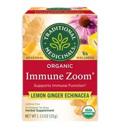 Traditional Medicinals, Organic Immune Zoom Lemon ginger echinacea supports immune function , 16 Wrapped Tea Bags