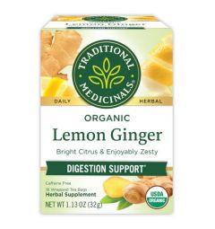 Traditional Medicinals, Organic Lemon Ginger digestion Support, 16 Wrapped Tea Bags