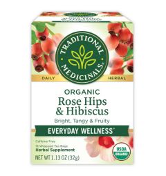 Traditional Medicinals, Organic Rose Hips & Hibiscus everyday wellness , 16 Wrapped Tea Bags