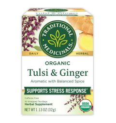 Traditional Medicinals, Organic Tulsi & Ginger Supports stress response , 16 Wrapped Tea Bags