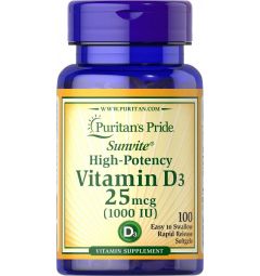 Viên uống bổ sung Vitamin D3 Puritan’s Pride Vitamin D3 25mcg (1000 IU) 100 Softgels