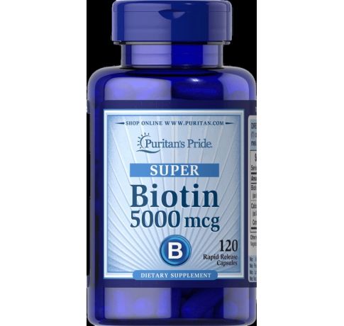 Viên uống hỗ trợ ngăn rụng tóc, làm đẹp da Puritan's Pride Biotin 5000 mcg - 120 viên