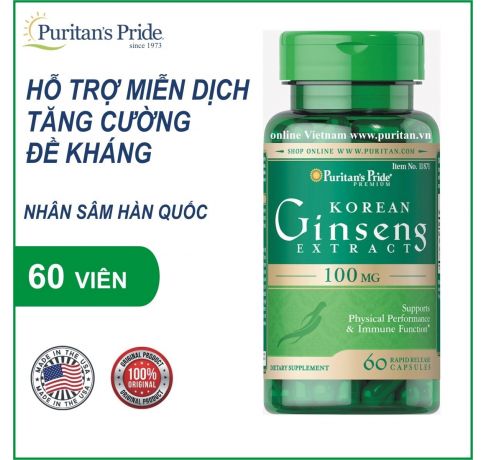 Nhân sâm Hàn Quốc Puritan's Pride Korean Ginseng Extract 100mg 60 viên