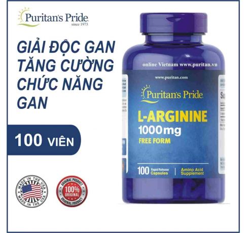 Viên uống hỗ trợ chức năng gan Puritan's Pride L-Arginine 1000mg 100 viên của Mỹ