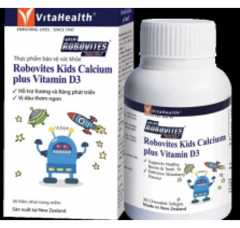 Thực phẩm bảo vệ sức khỏe VitaHealth Robovites Kids Calcium plus Vitamin D3 (30 viên nhai)