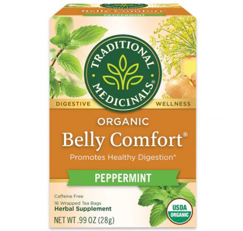 Traditional Medicinals, Organic Belly Comfort Peppermint promotes healthy digestion , 16 Wrapped Tea Bags