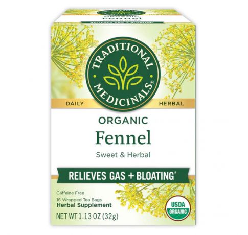 Traditional Medicinals, Organic Fennel relieves gas+ Bloating , 16 Wrapped Tea Bags