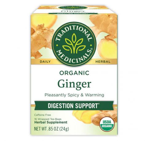 Traditional Medicinals, Organic ginger digestion support pleasantly spicy & warming, 16 Wrapped Tea Bags