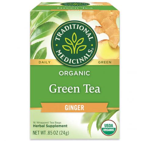 Traditional Medicinals, Organic green tea ginger 16 Wrapped Tea Bags