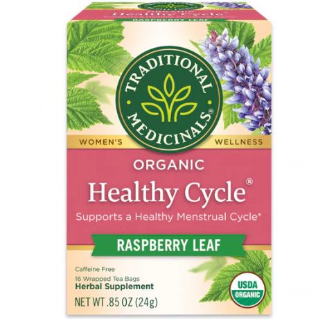 Traditional Medicinals, Organic Healthy cycle Raspberry Leaf SP & healthy menstrual Cycle , 16 Wrapped Tea Bags