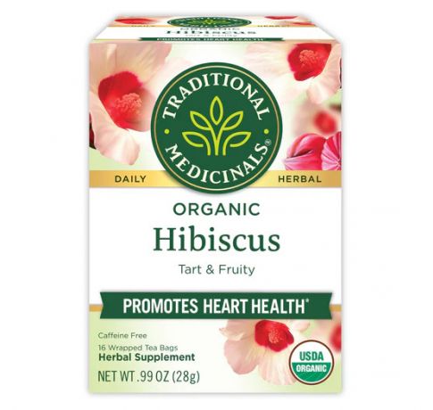 Traditional Medicinals, Organic Hibiscus Promotes heart health tart & fruity , 16 Wrapped Tea Bags