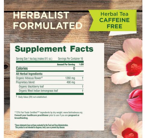 Traditional Medicinals, Organic Hibiscus Promotes heart health tart & fruity , 16 Wrapped Tea Bags