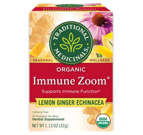 Traditional Medicinals, Organic Immune Zoom Lemon ginger echinacea supports immune function , 16 Wrapped Tea Bags