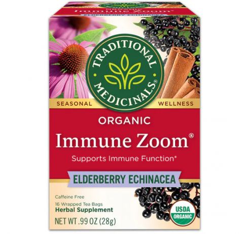 Traditional Medicinals, Organic Immune Zoom supports immune function , 16 Wrapped Tea Bags