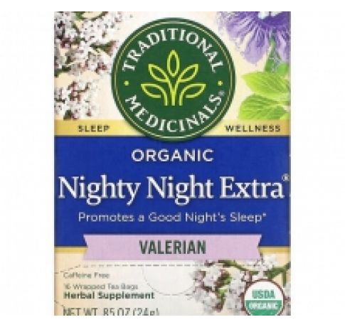 Traditional Medicinals, Organic Nighty Night Extra Tea, Valerian, 16 Wrapped Tea Bags, 0.85 oz (24 g