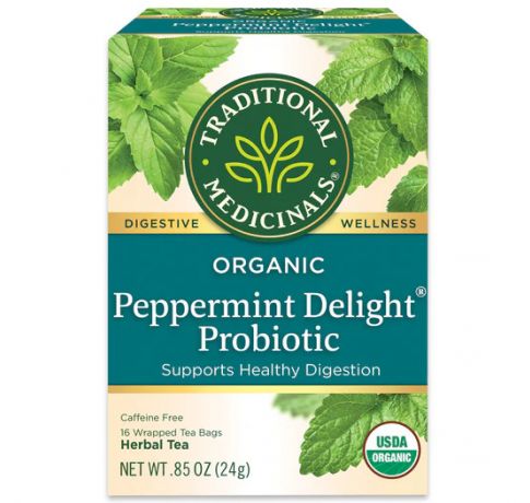 Traditional Medicinals, Organic Peppermint Delight Probiotic, 16 Wrapped Tea Bags