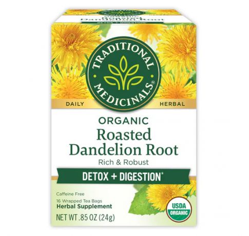 Traditional Medicinals, Organic roasted dandelion root Detox + digestion , 16 Wrapped Tea Bags