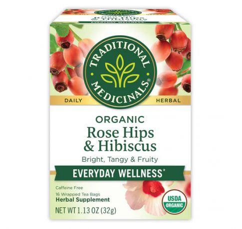 Traditional Medicinals, Organic Rose Hips & Hibiscus everyday wellness , 16 Wrapped Tea Bags