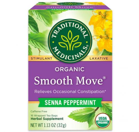 Traditional Medicinals, Organic Smooth move senna peppermint, 16 Wrapped Tea Bags