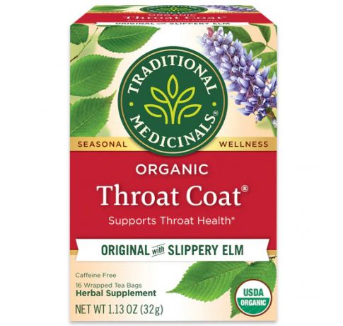 Traditional Medicinals, Organic Throat coat Original with slippery elm , 16 Wrapped Tea Bags