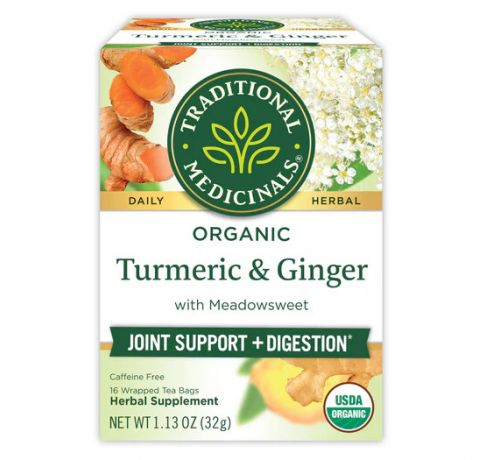 Traditional Medicinals, Organic Turmeric & Ginger Joint support + Digestion, 16 Wrapped Tea Bags