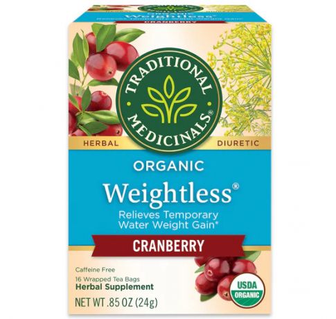 Traditional Medicinals, Organic Weighless cranberry relieves temporary water weight gain , 16 Wrapped Tea Bags