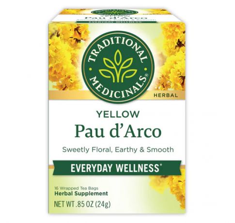 Traditional Medicinals, yellow Pau d'Arco everyday wellness, 16 Wrapped Tea Bags